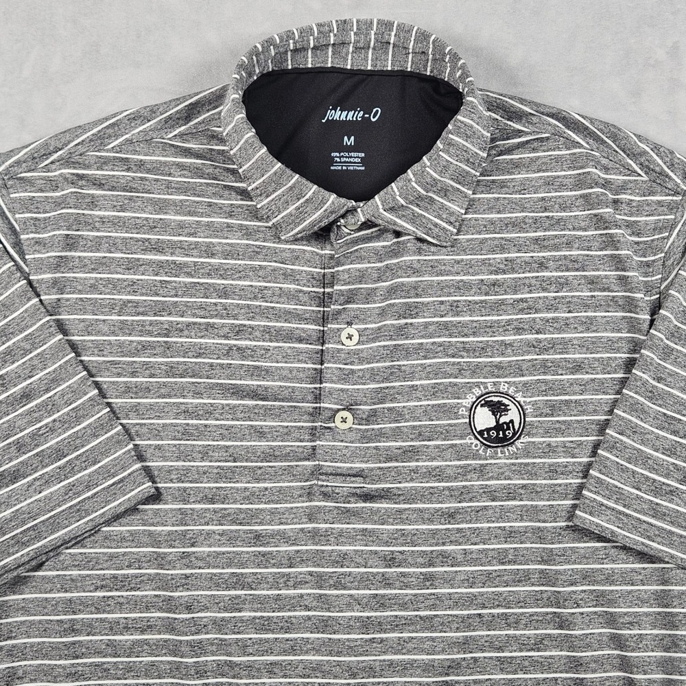 Johnnie-O Pebble Beach Golf Links Polo Shirt Mens Medium Gray Striped Logo